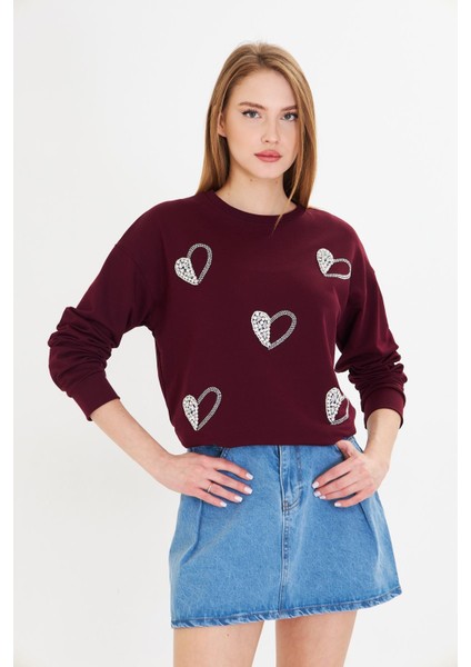 Kalpli Taş Baskılı Sweatshirt fiyatları