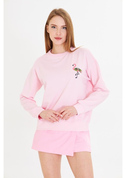 Flamingo Baskılı İki İplik Sweatshirt