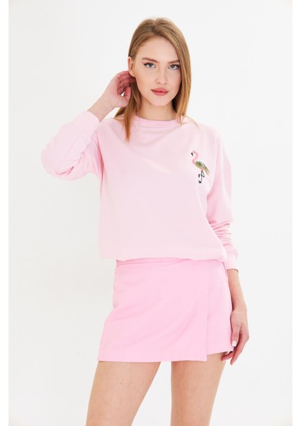 Flamingo Baskılı İki İplik Sweatshirt