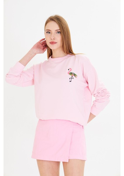 Flamingo Baskılı İki İplik Sweatshirt