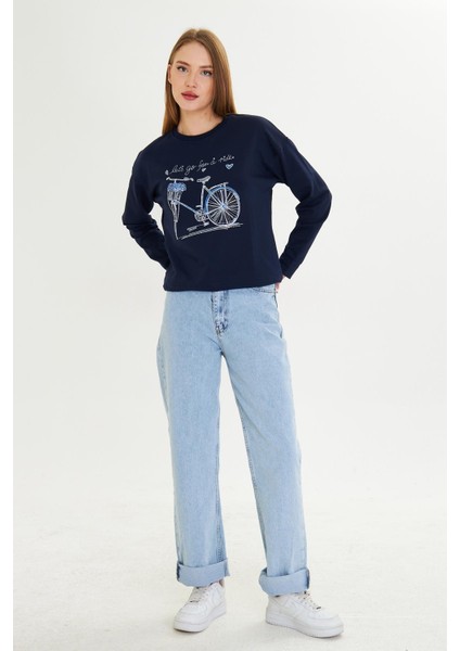 Bisiklet Baskılı İki İplik Sweatshirt fırsatları