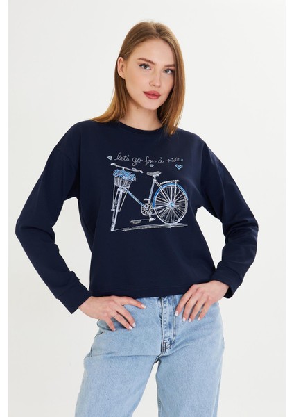 Bisiklet Baskılı İki İplik Sweatshirt