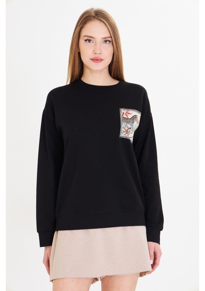 Zebra Baskılı İki İplik Sweatshirt indirimleri