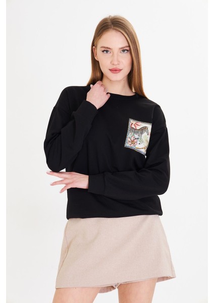 Zebra Baskılı İki İplik Sweatshirt