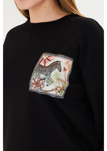 Zebra Baskılı İki İplik Sweatshirt modelleri