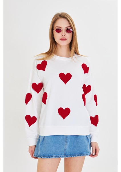 Havlu Kalp Baskılı İki İplik Sweatshirt fırsatları