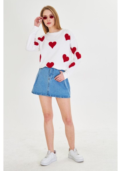 Havlu Kalp Baskılı İki İplik Sweatshirt indirimleri