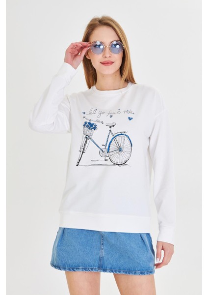 Bisiklet Baskılı İki İplik Sweatshirt fırsatları