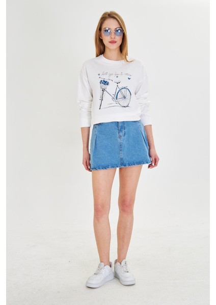 Bisiklet Baskılı İki İplik Sweatshirt indirimleri