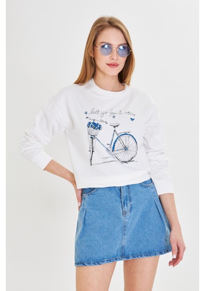 Bisiklet Baskılı İki İplik Sweatshirt