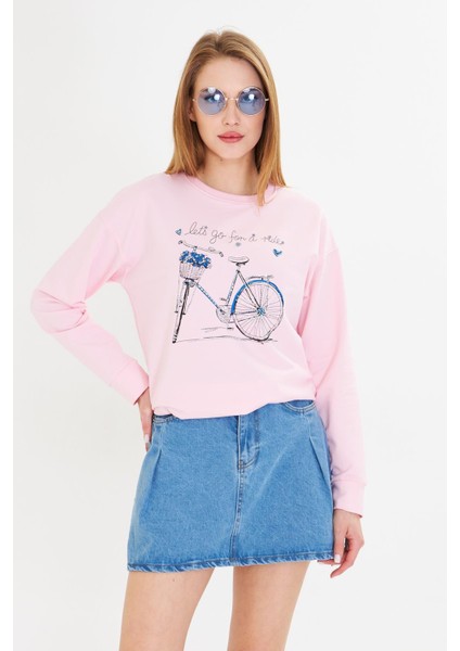Bisiklet Baskılı İki İplik Sweatshirt