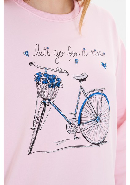 Bisiklet Baskılı İki İplik Sweatshirt modelleri