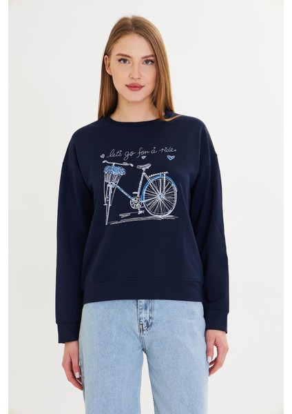 Bisiklet Baskılı İki İplik Sweatshirt indirimleri