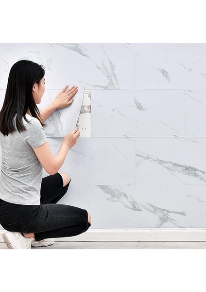 Shiny 60CMX30 cm 1 Adet Parlak Beyaz Mermer Desenli Yapışkanlı Duvar Paneli Kağıdı Banyo Wc Döşeme