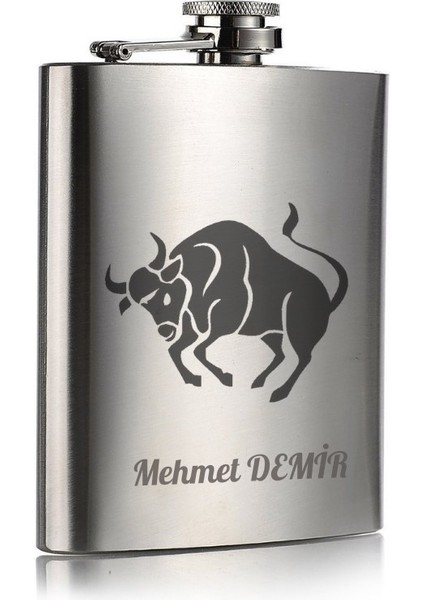 Kişiye Özel Boğa Temalı Hediye 9 Oz Çelik Cep Matarası 266 ml