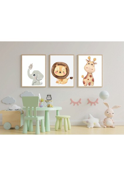 Çocuk Odası Safari Dekoratif Retro Mdf Tablo ( Çerçeve Görünümlü )