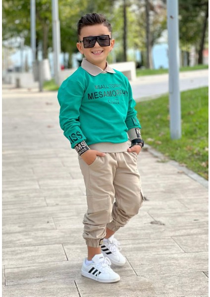 Erkek Çocuk Ikili Takım Spor ve Şık Sweatshirt & Gabardin Kargo Pantolon Kombin Mevsimlik Takım fiyatları