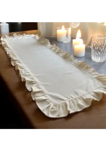 Doğal Keten Fırfırlı Runner Masa Örtüsü 40X140 cm