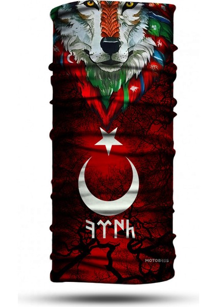 Türk Bayrağı ve Kurt Desenli Dikişsiz Dijital Baskı Baf Buff Bandana Boyunluk