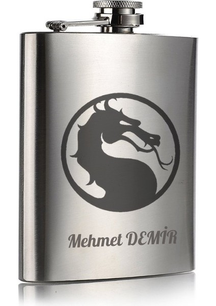 Kişiye Özel Ejderha Temalı Hediye 9 Oz Çelik Cep Matarası 266 ml İçecek Matarası