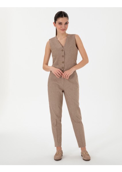 Kadın Camel Keten Karışımlı Kumaş Pantolon 50299967-VR015