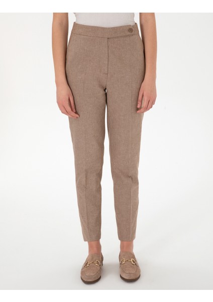 Kadın Camel Keten Karışımlı Kumaş Pantolon 50299967-VR015