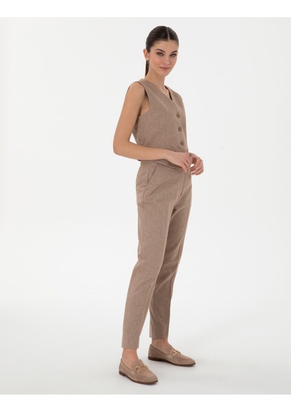 Kadın Camel Keten Karışımlı Kumaş Pantolon 50299967-VR015