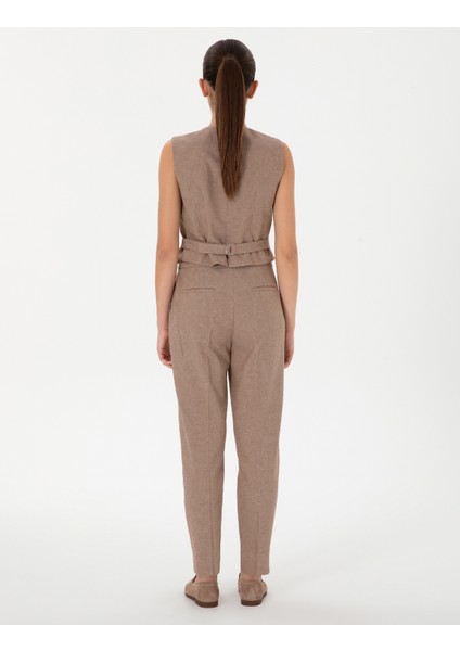 Kadın Camel Keten Karışımlı Kumaş Pantolon 50299967-VR015