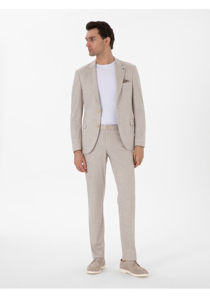 Erkek Bej Slim Fit Dokulu Takım Elbise 50307680-VR011 fırsatları
