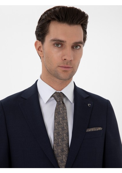 Erkek Lacivert Slim Fit Düz Yün Takım Elbise 50306130-VR033