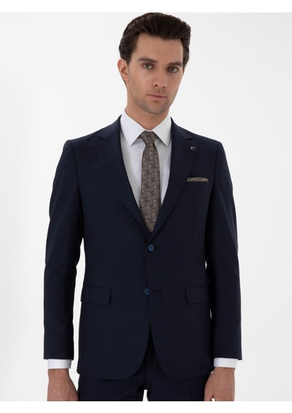 Erkek Lacivert Slim Fit Düz Yün Takım Elbise 50306130-VR033