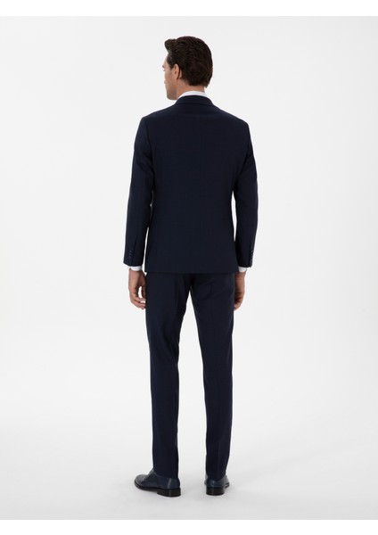 Erkek Lacivert Slim Fit Düz Yün Takım Elbise 50306130-VR033