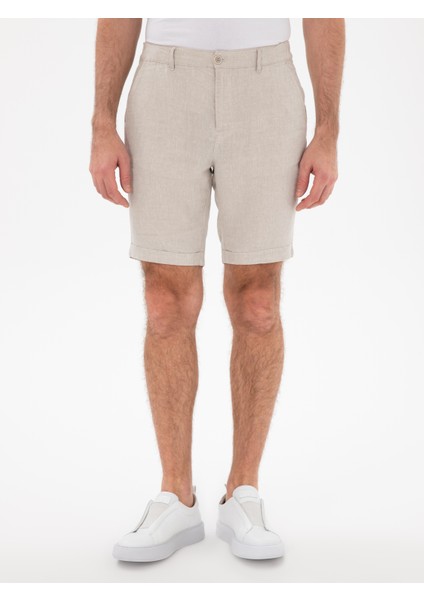 Erkek Bej Regular Fit %100 Keten Bermuda Şort 50305617-VR011