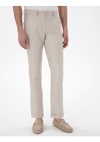 Erkek Bej Keten Karışımlı Slim Fit Kanvas Pantolon 50301767-VR011 fiyatları
