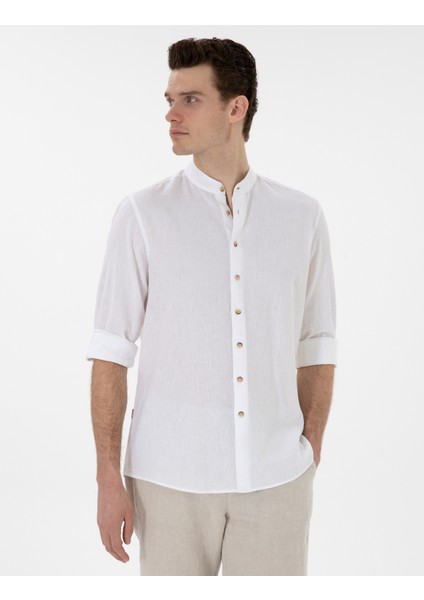 Erkek Beyaz Regular Fit Uzun Kollu Gömlek 50303301-VR013