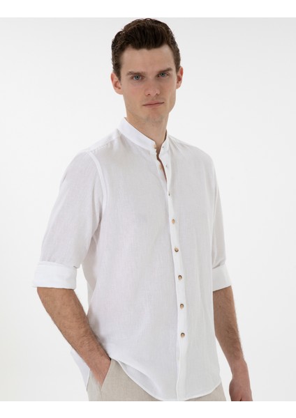 Erkek Beyaz Regular Fit Uzun Kollu Gömlek 50303301-VR013