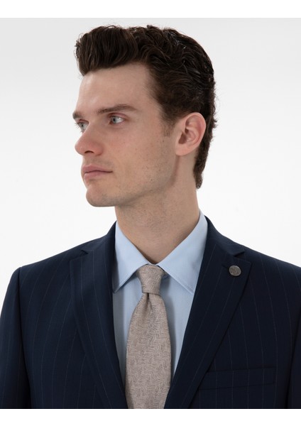 Erkek Lacivert Slim Fit Çizgili Takım Elbise 50302413-VR033 fiyatları