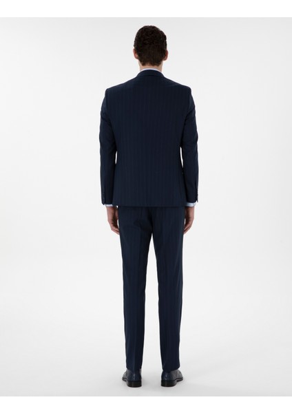 Erkek Lacivert Slim Fit Çizgili Takım Elbise 50302413-VR033 indirimleri