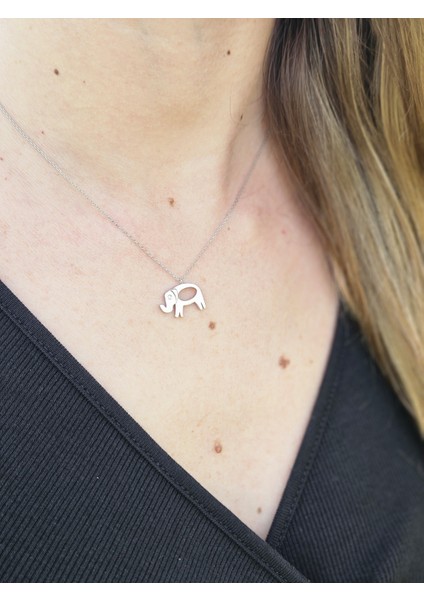 14K Altın 0.01CT Pırlantalı Fil Kolye