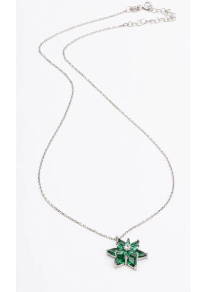 Yeşil Renkli Taşlı Lotus Çiçeği Gümüş Kolye 18 Ayar Beyaz Altın Kaplama Lotus Çiçeği Kolyesi 925 Ayar Gümüş Kadın Kolye | Bayan Zirkon Taşlı Lotus Kamelya Çiçeği Kadın Gümüş Kolye