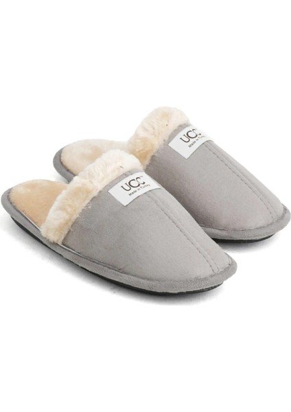 Gri Kürk Yıkanabilir Ortopedik Lüx Kışlık Ev Misafir Çeyiz Bohça Terliği