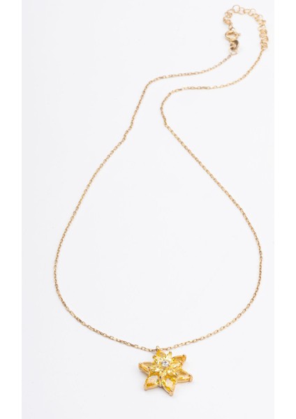 Sarı Renkli Taşlı Lotus Çiçeği Gümüş Kolye 18 Ayar Sarı Altın Kaplama Lotus Çiçeği Kolyesi 925 Ayar Gümüş Kadın Kolye | Bayan Zirkon Taşlı Lotus Kamelya Çiçeği Gold Kadın Gümüş Kolye