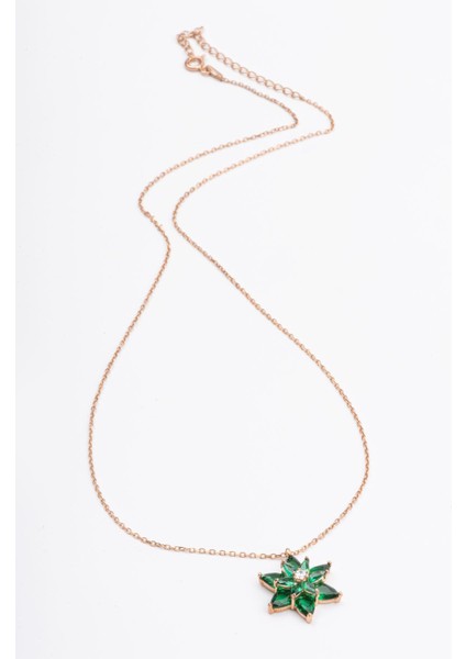 Yeşil Renkli Taşlı Lotus Çiçeği Gümüş Kolye 18 Ayar Rose Altın Kaplama Lotus Çiçeği Kolyesi 925 Ayar Gümüş Kadın Kolye | Bayan Zirkon Taşlı Lotus Kamelya Çiçeği Rose Gold Kadın Gümüş Kolye