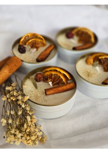Beyaz çelik kutuda portakal tarçın aromalı kokulu mum fiyatları