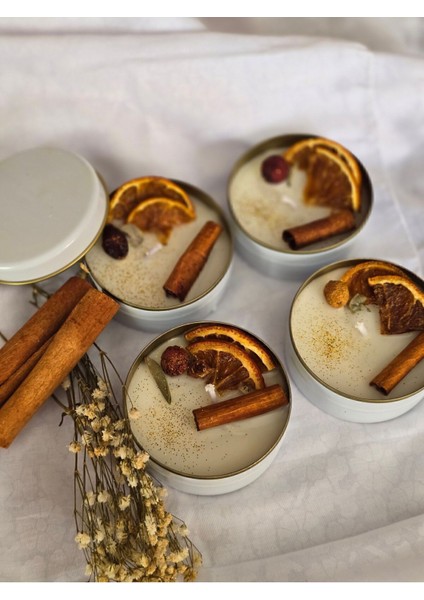 Beyaz çelik kutuda portakal tarçın aromalı kokulu mum fırsatları