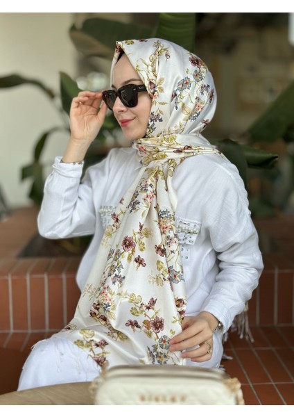 Krem Kahve Ipek Şal 6001