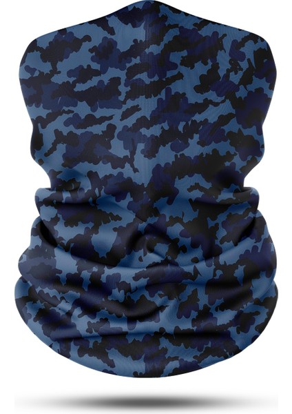 Lacivert Kamuflaj Desenli Dikişsiz Dijital Baskı Baf Buff Bandana Boyunluk