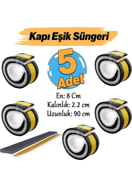 Yapışkanlı Kapı Altı Eşik Süngeri Ince Köpük Soğuk Izolasyon Bandı Fitili 90 cm 5 Adet
