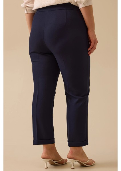 Kadın Büyük Beden Beli Büzgülü Duble Paça Pantolon 4027 Lacivert modelleri