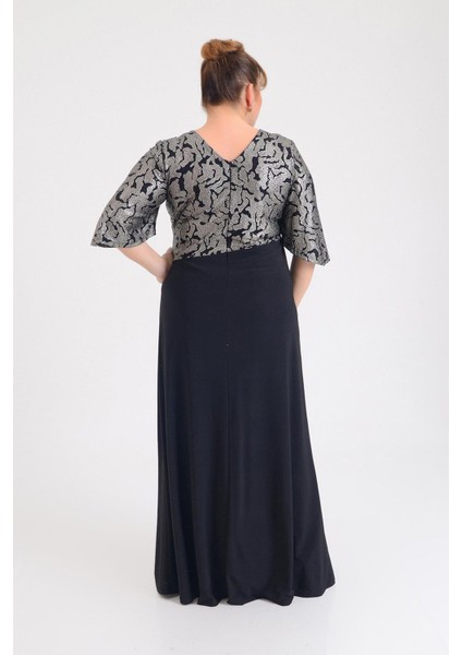 Kadın Büyük Beden Kruvaze Yaka Kısa Kollu Uzun Abiye Elbise 9670 Siyah fırsatları